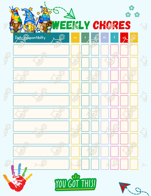 Gnomes, autistic, hand, magnetic dry erase chore chart