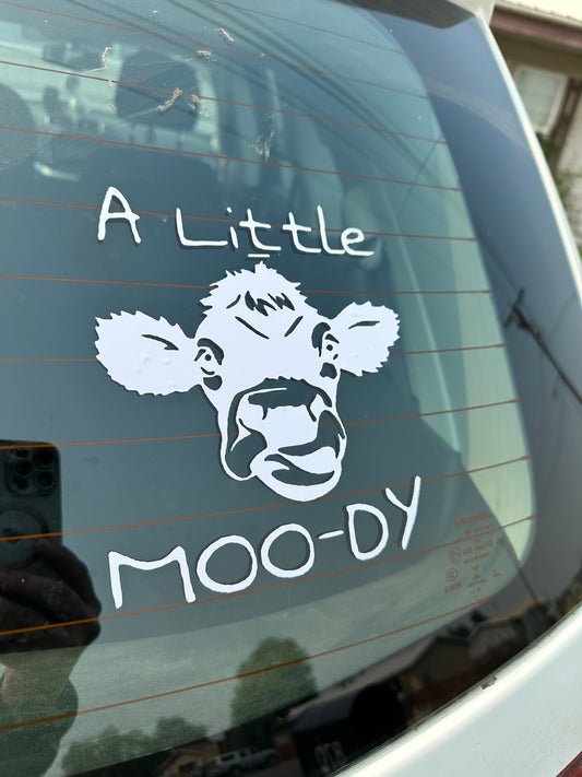 Moody cow car decal