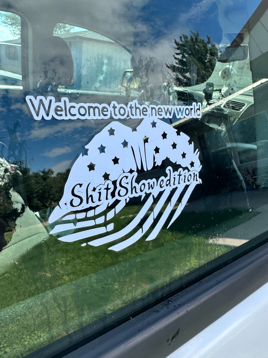 Welcome to the new world car decal size 6x5