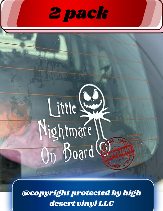Little nightmare on board  car decal 2 pack
