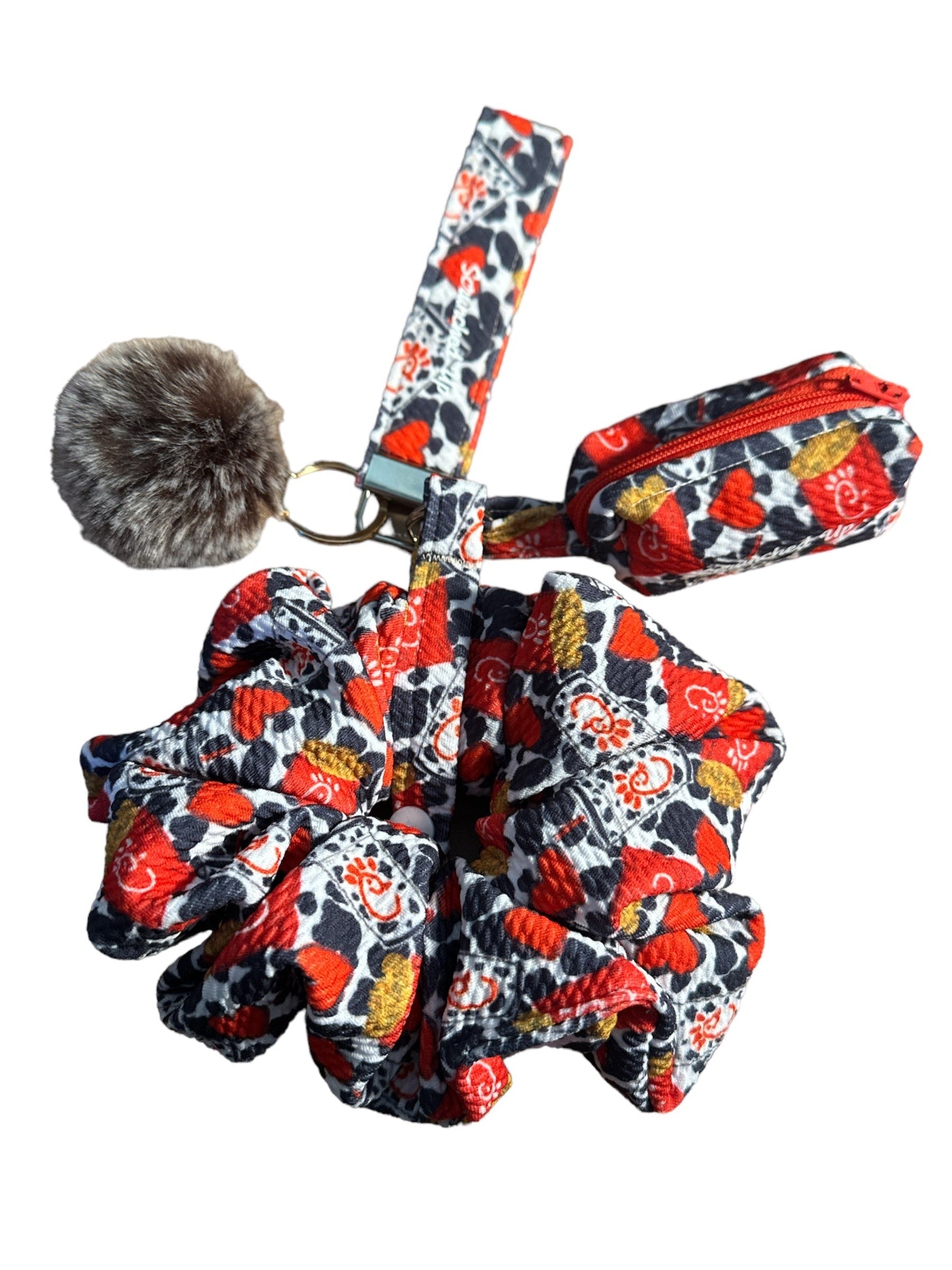 Chick-fil-A Liverpool fabric keychain with detachable scrunchie