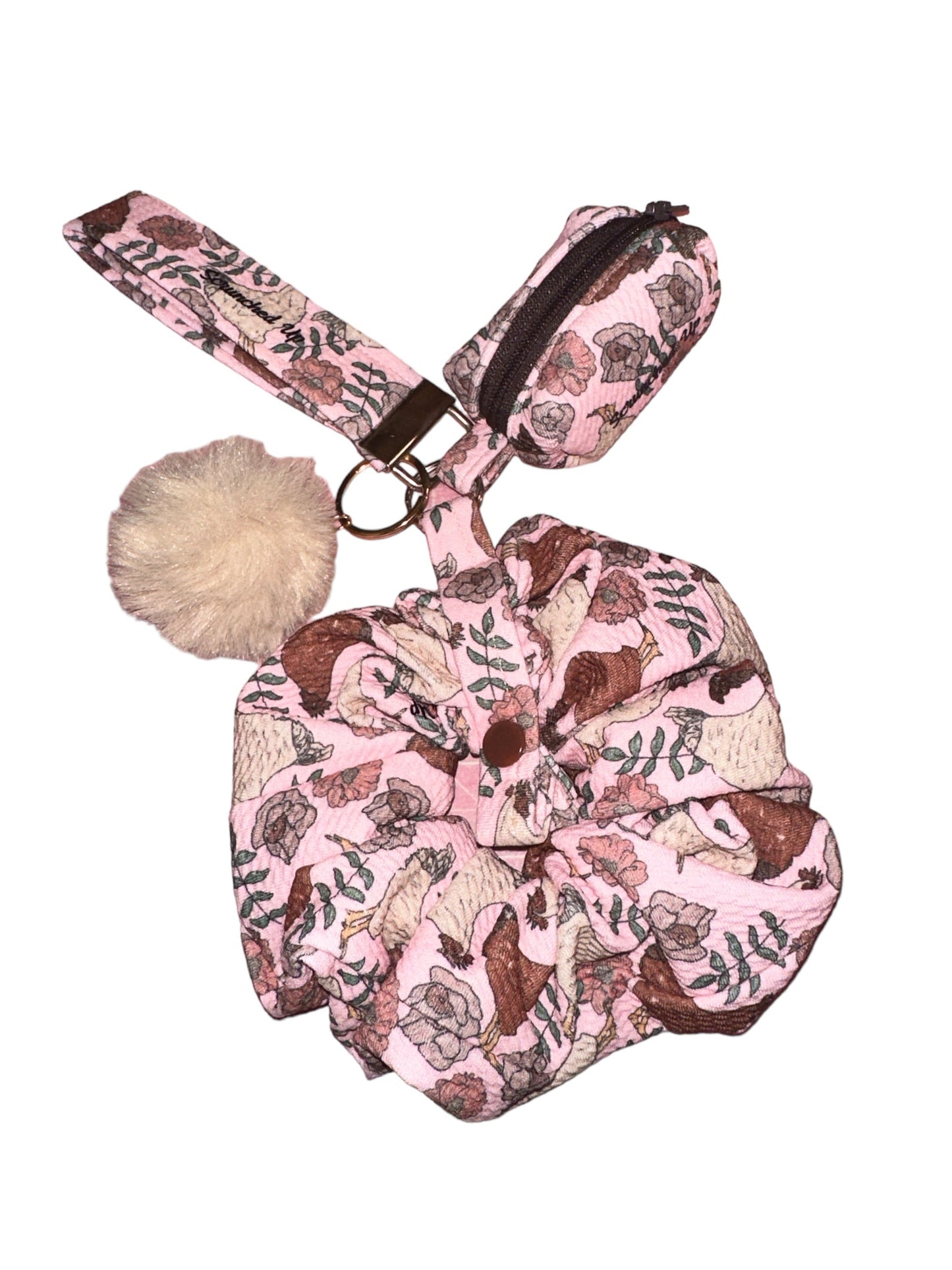 Henrietta Chicken Liverpool fabric keychain with detachable scrunchie