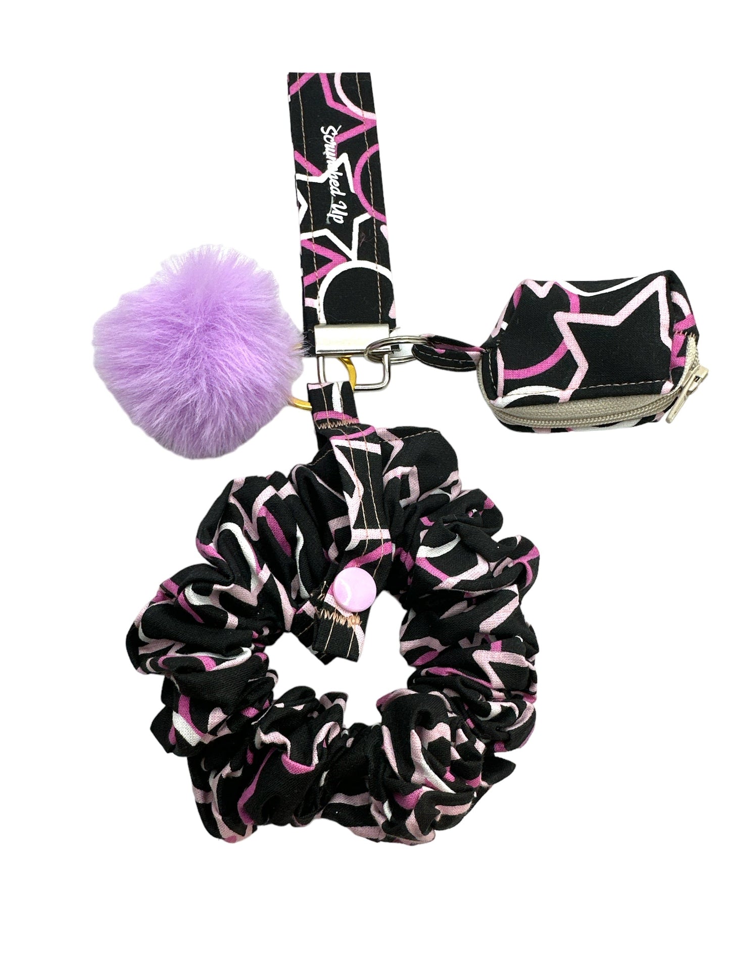 Pink hearts keychain with detachable scrunchie