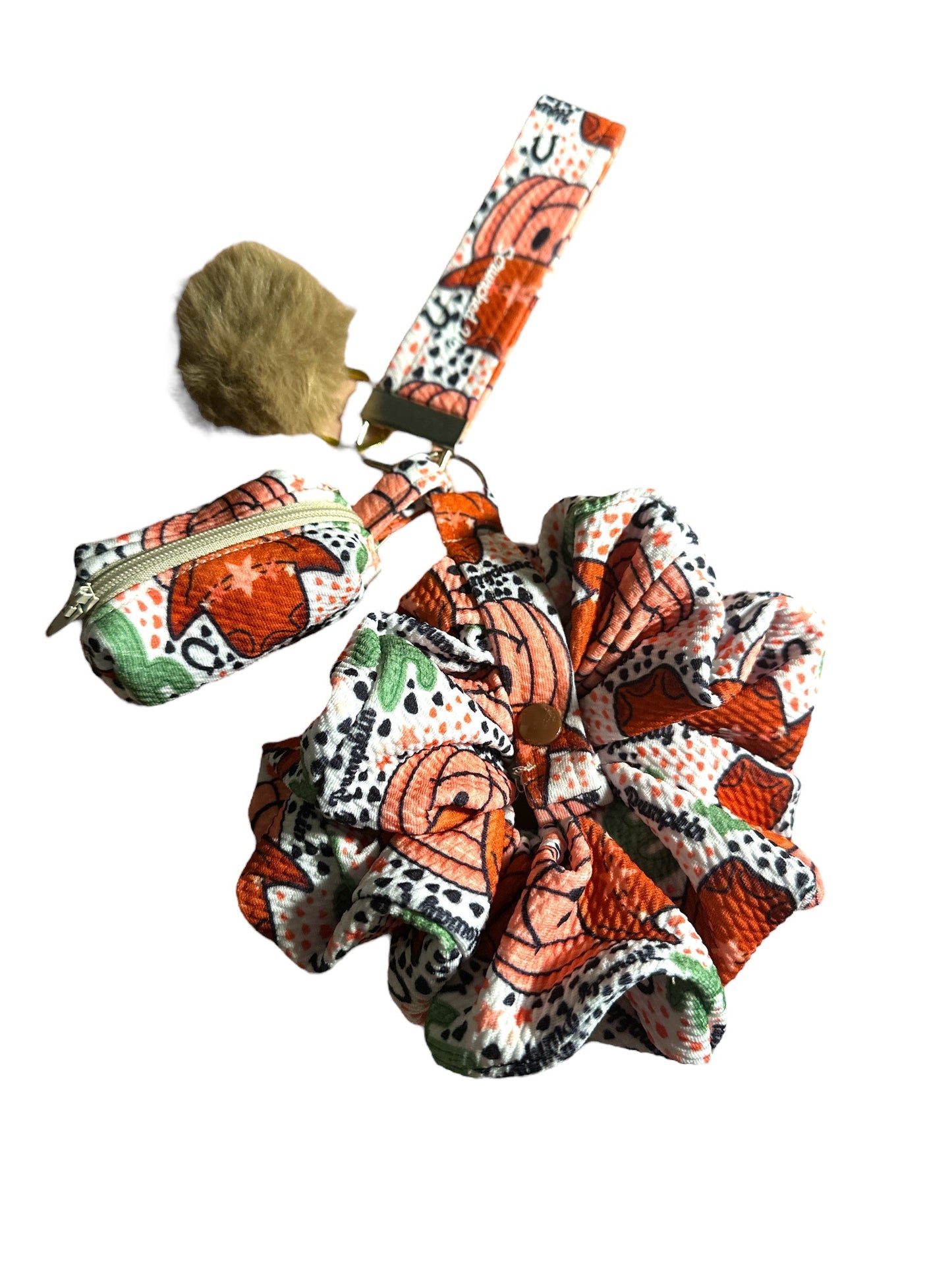 Howdy  pumpkin Liverpool fabric keychain with detachable scrunchie