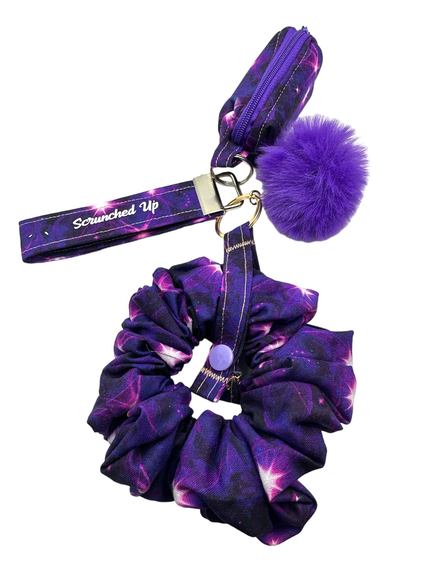 Purple galaxy keychain with detachable scrunchie