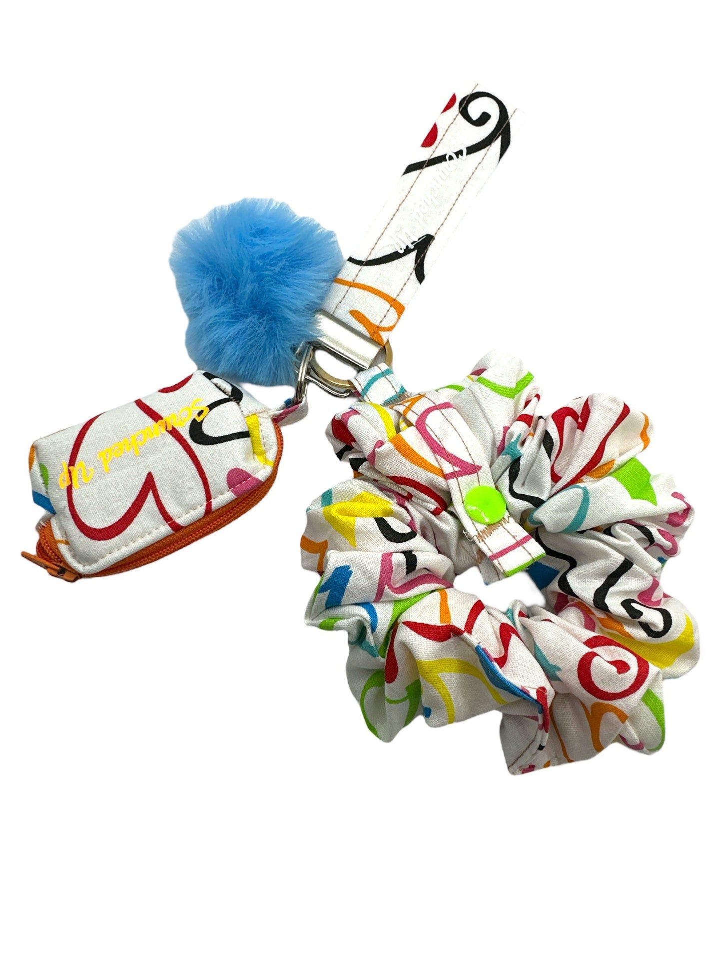 Multi color hearts keychain with detachable scrunchie
