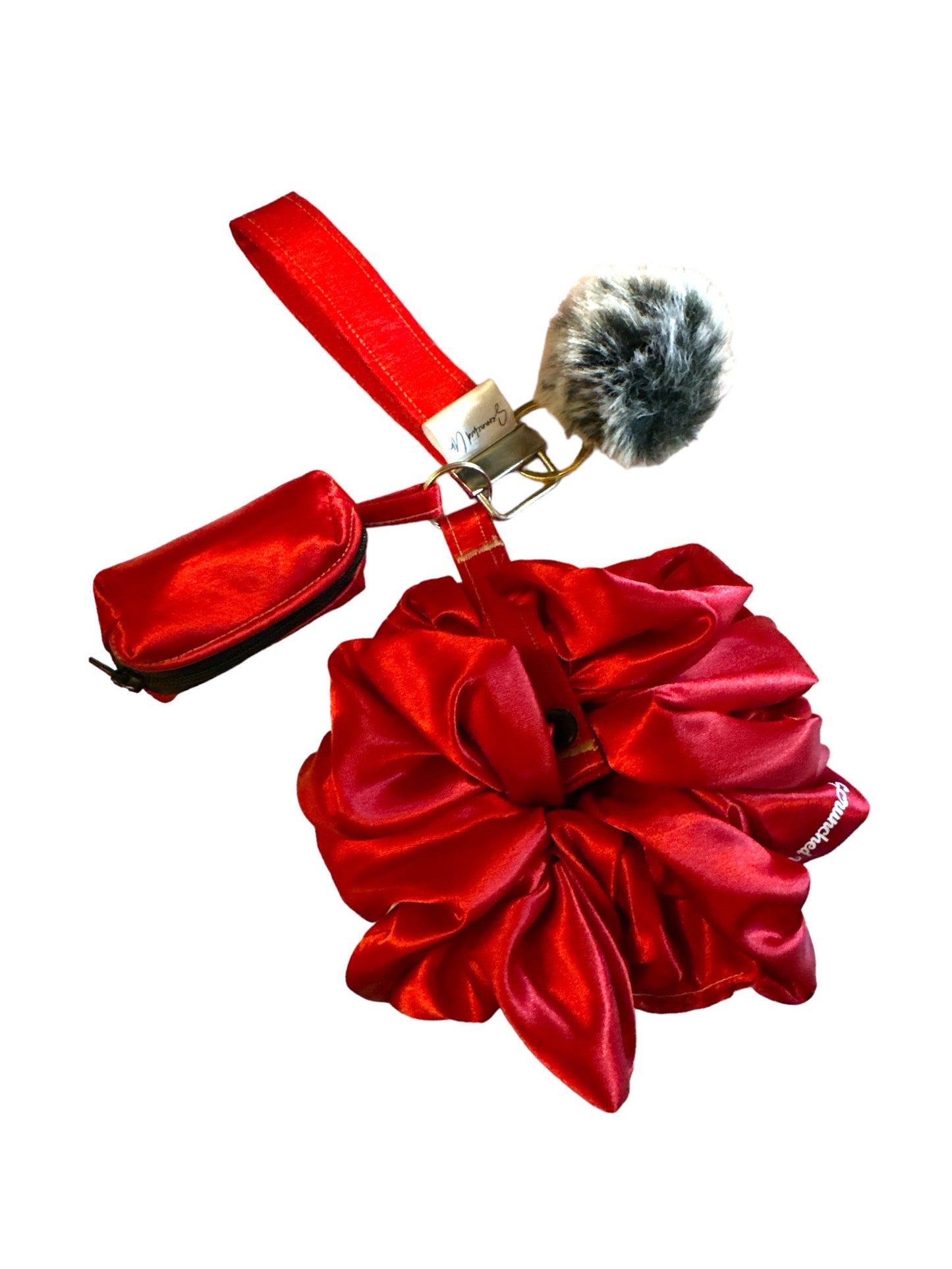red satin  keychain with detachable scrunchie