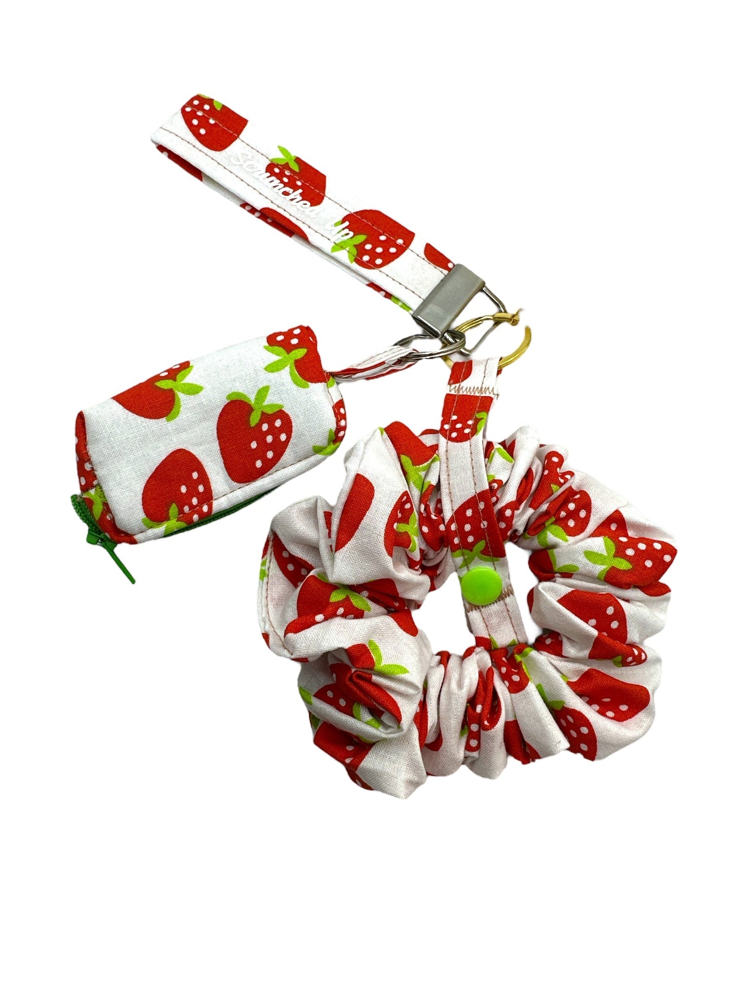 Strawberry summer keychain with detachable scrunchie